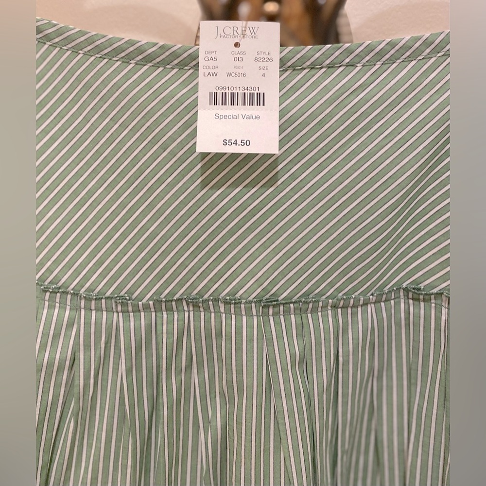 NWT *J. CREW FACTORY* Pleated Skirt … *GREEN•WHITE* Stripes … Size: 4 - Picture 3 of 4
